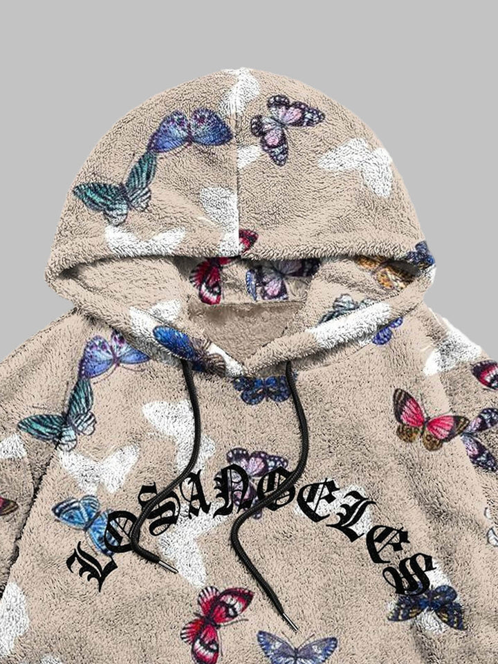 Men's colorful butterfly print fleece hoodie