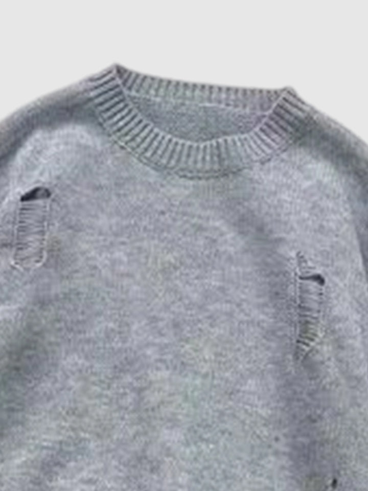Men's retro, versatile, casual, solid color crew neck sweater