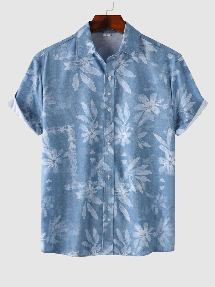 Men's Floral Print Buttoned Casual Short Sleeve Shirt