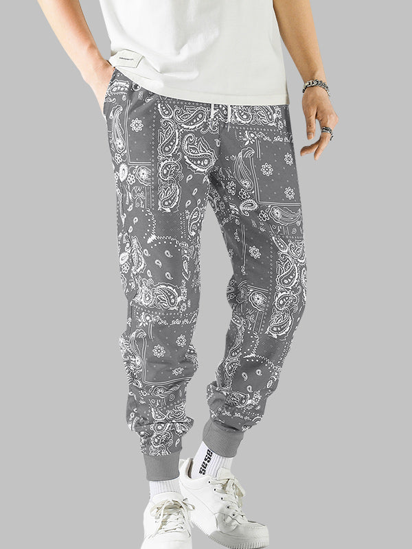 Men's Printed Pattern Elastic Waist Drawstring Casual Pants