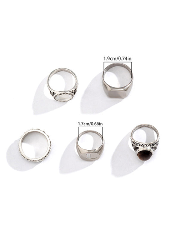 Vintage chain letter embossed ring 5Pcs/set