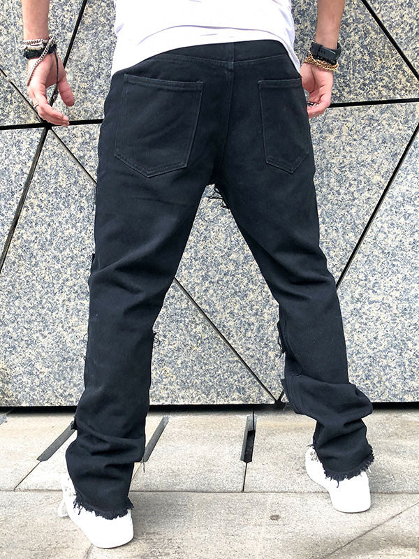 Men's Patched Straight Leg Denim Jeans