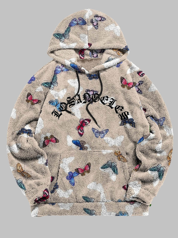 Men's colorful butterfly print fleece hoodie