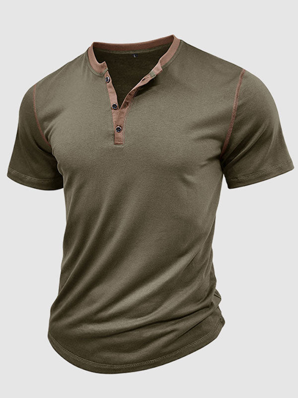 Men's casual half-button color-blocked short-sleeved polo