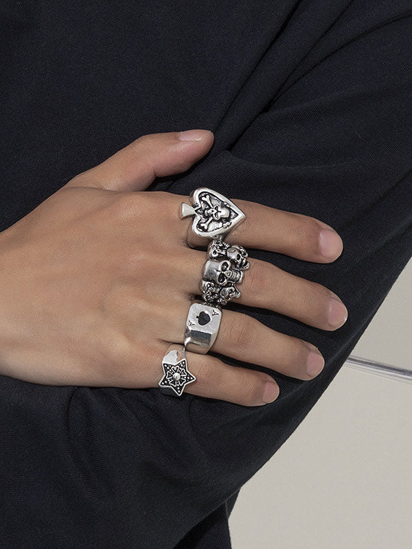 Retro Skull Pentagram Ring 4Pcs/set