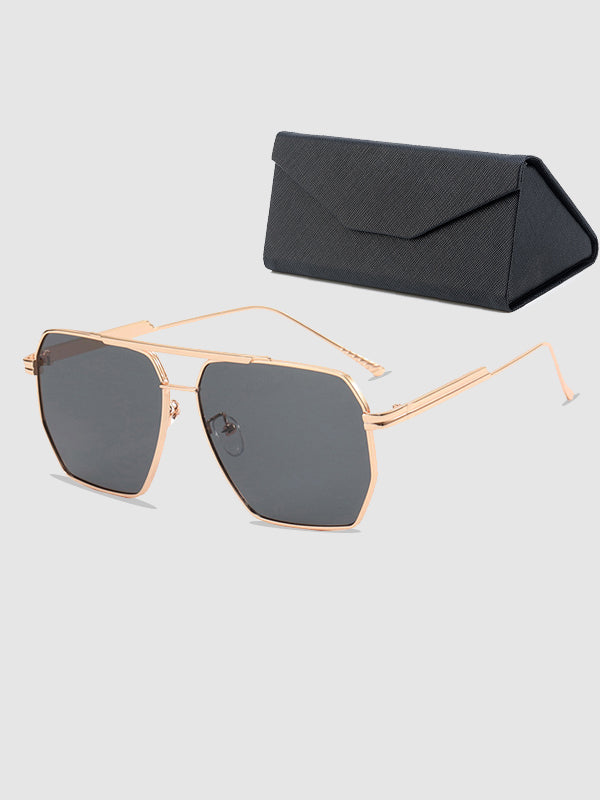 Irregular polygonal sunglasses + glasses case set