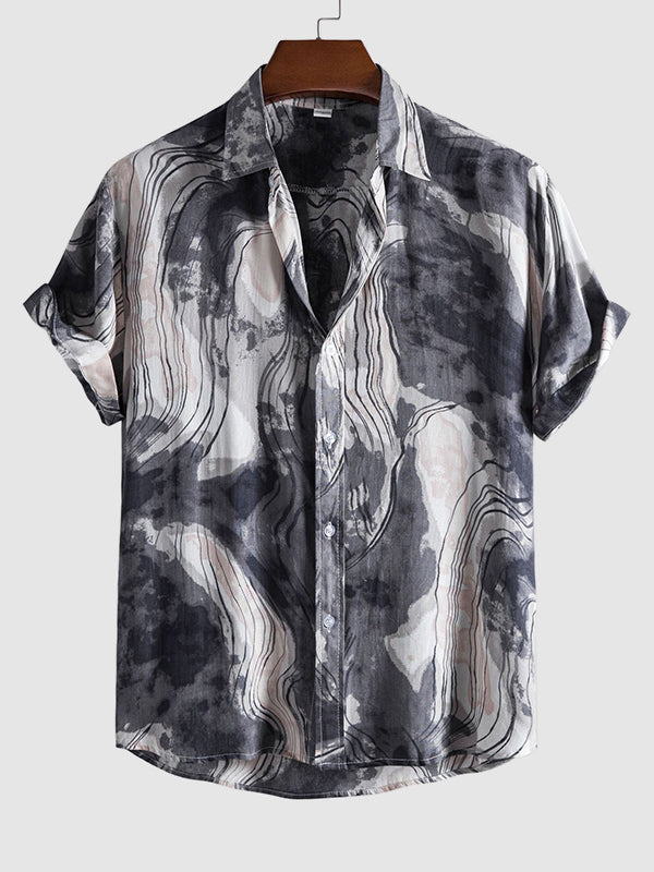 Men's Retro Abstract Print Casual Button Short Sleeve Shirt