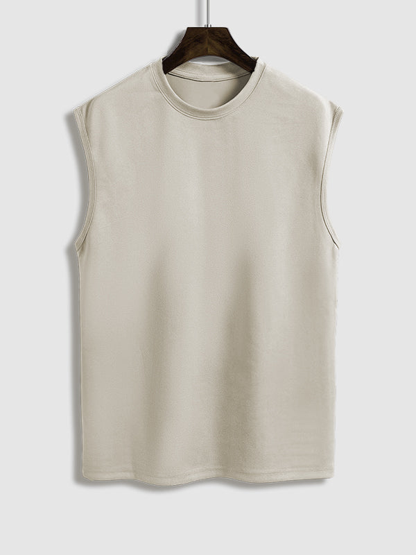 Men's Solid Color Suede Sleeveless Round Neck T-shirt