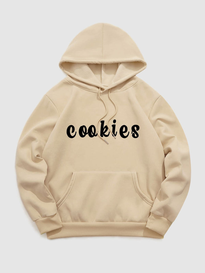 Men's "COOKIES" letter print casual hoodie khaki