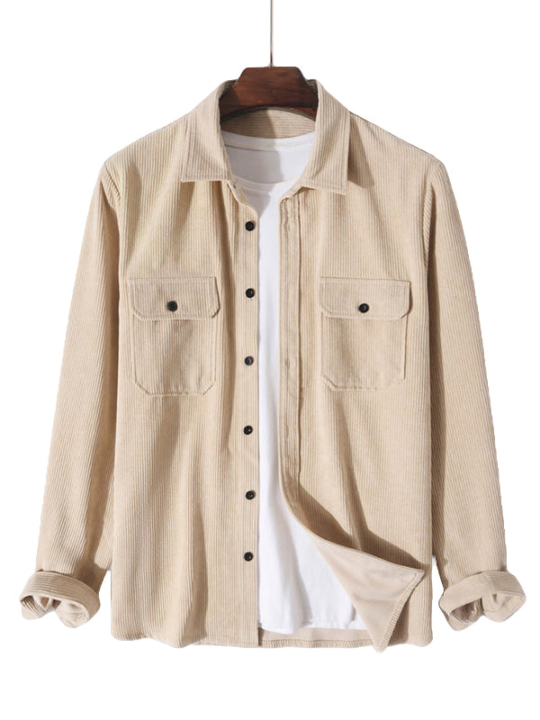 Men's Vintage Double Pocket Button-Down Corduroy Shirt