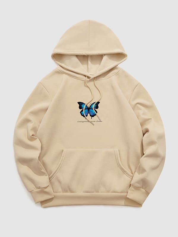 Men's butterfly letter print hoodie khaki