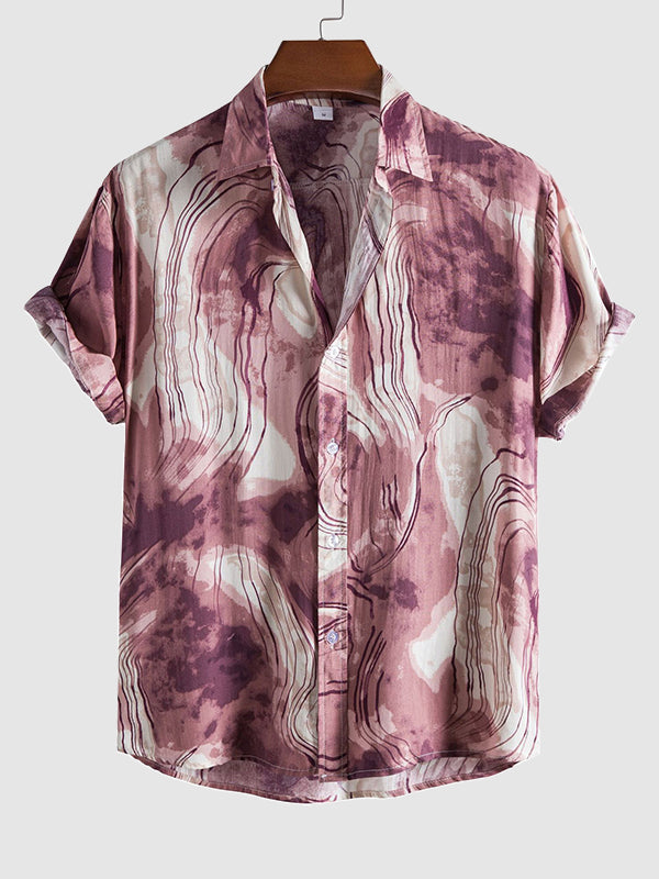 Men's Retro Abstract Print Casual Button Short Sleeve Shirt