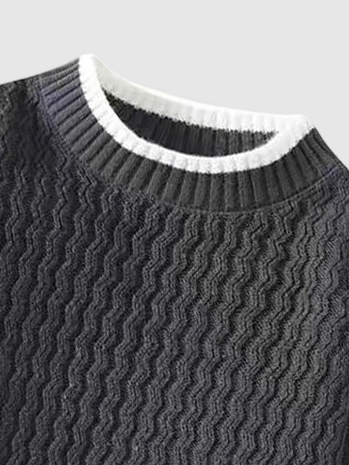 Men's Ribbed Round Neck Long Sleeve Versatile Fake Two-Piece Sweater