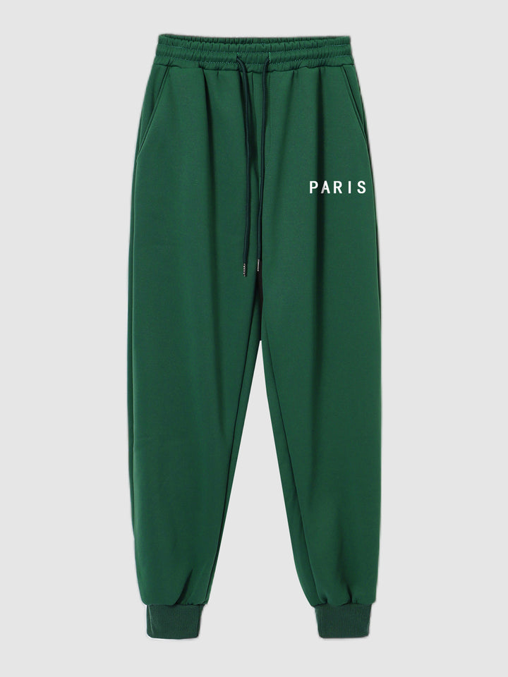 Men's "PARIS" letter print casual sports suit green