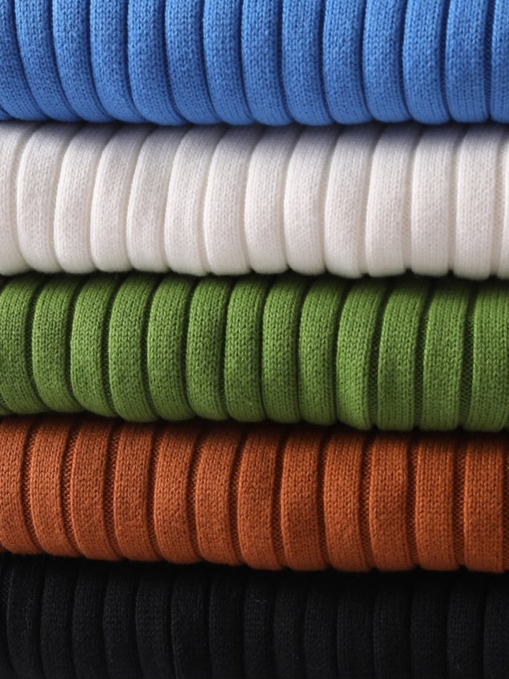 Men's Casual High Neck Pure Cotton Knit Sweater - Solid Color Fashion Pullover