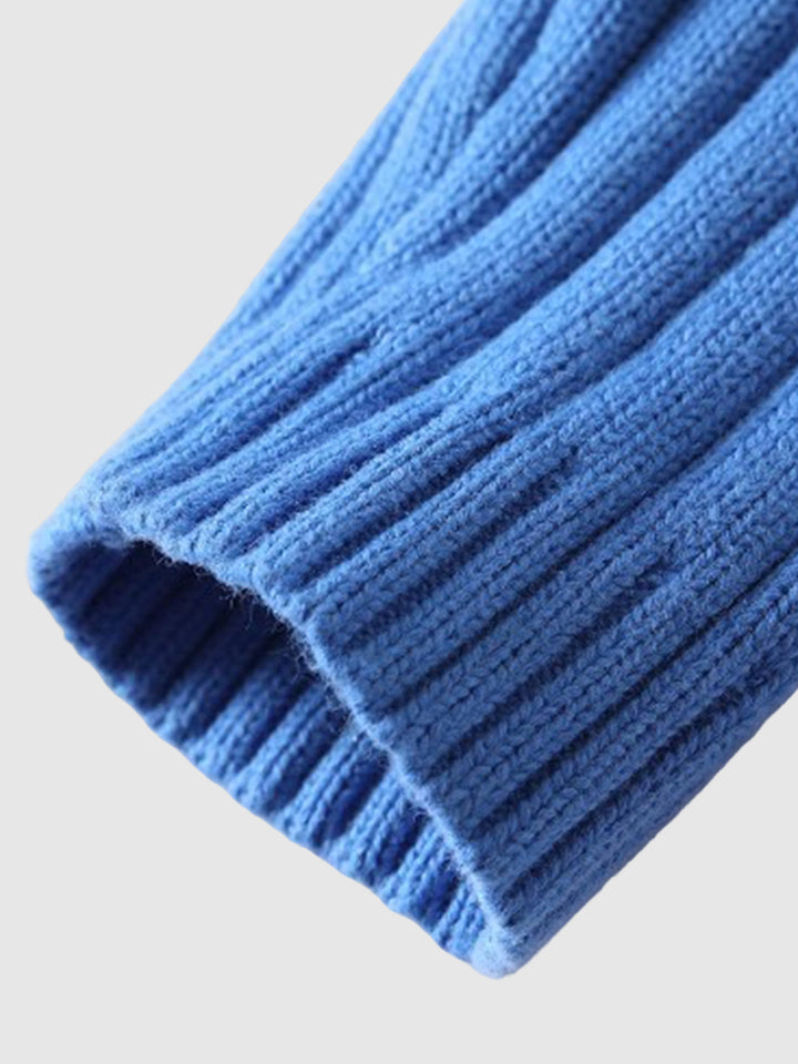 Men's Casual High Neck Pure Cotton Knit Sweater - Solid Color Fashion Pullover