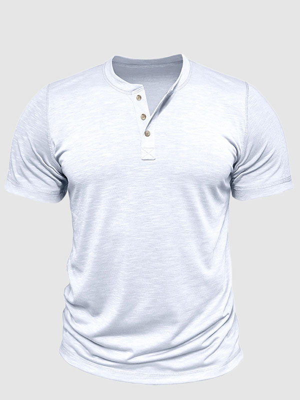 Men's solid color casual henley short-sleeved polo