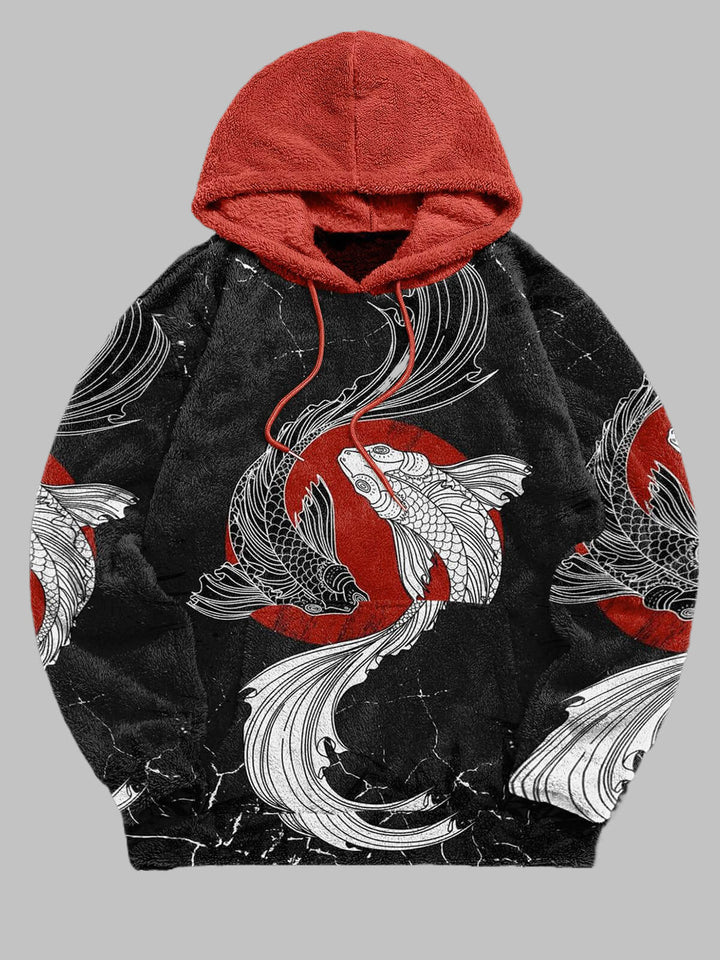 Men's Koi Print Fleece Hoodie