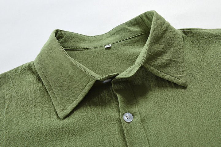 MEN'S COTTON AND LINEN TEXTURED LONG SLEEVES SHIRT GREEN