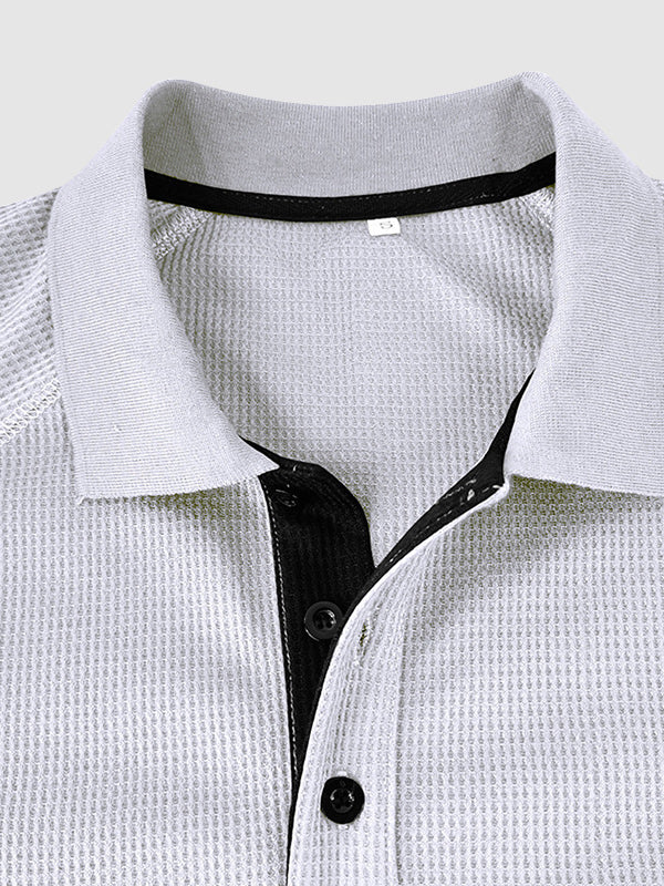 Men's lapel half-button waffle long-sleeved Polo