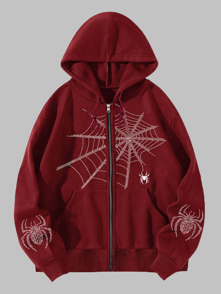 Men's vintage spider print cardigan loose zip-up jacket