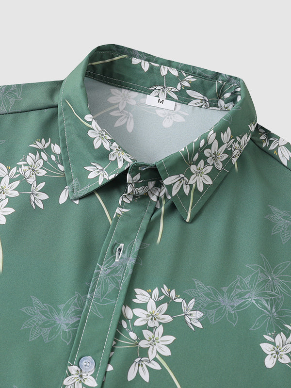 Men's botanical floral print casual short-sleeved shirt