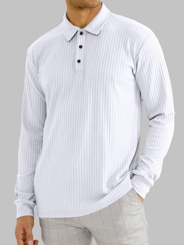 Men's solid color texture business casual POLO long-sleeved T-shirt