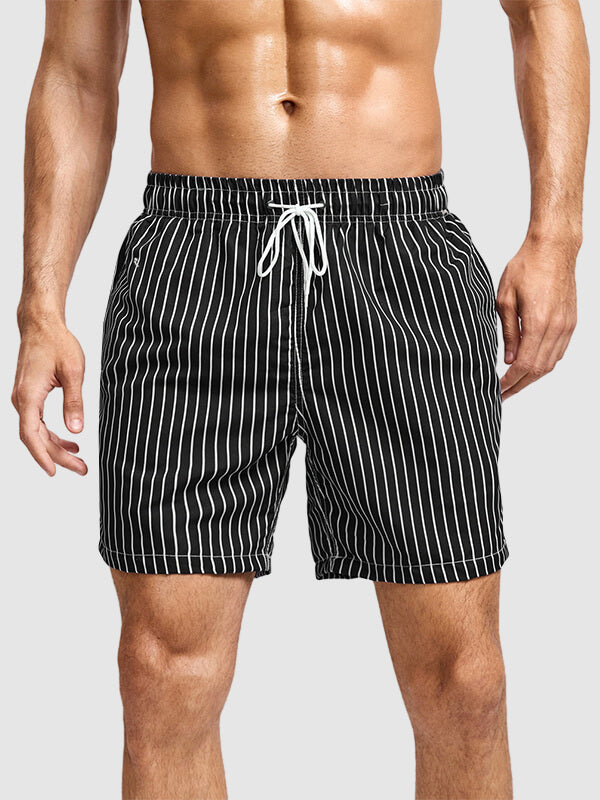 Men's Classic Striped Double-Layer Mesh Beach Swim Shorts