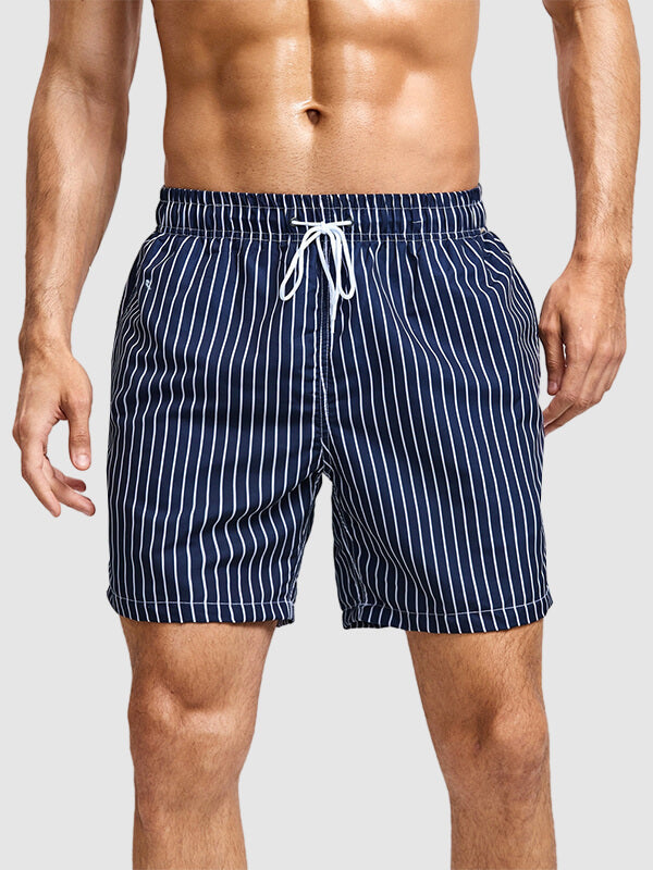 Men's Classic Striped Double-Layer Mesh Beach Swim Shorts