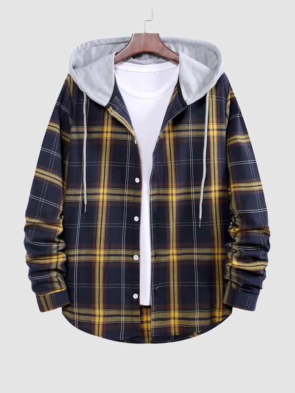 Men's plaid hooded thin hooded shirt