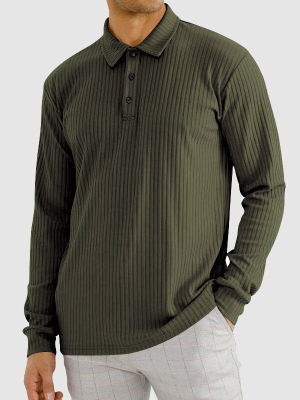 Men's solid color texture business casual POLO long-sleeved T-shirt