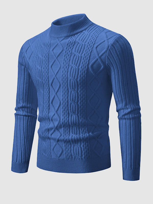 Men's Solid Color Geometric Slim Stand Collar Sweater