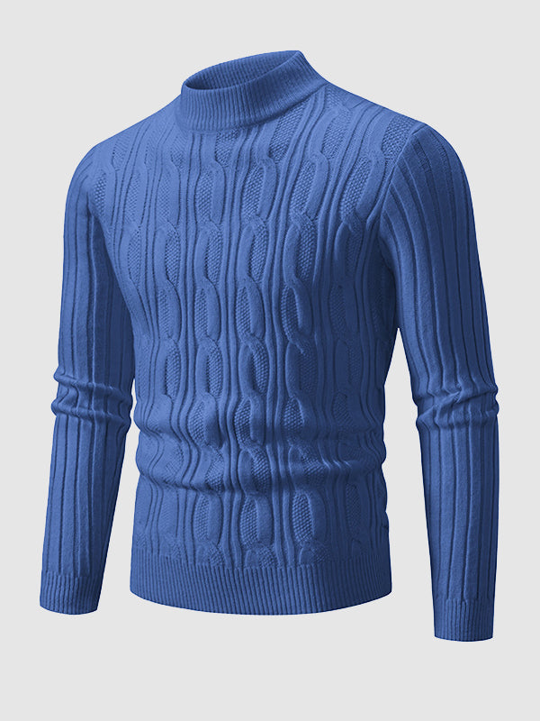 Men's Solid Cable Knit Crew Neck Sweater