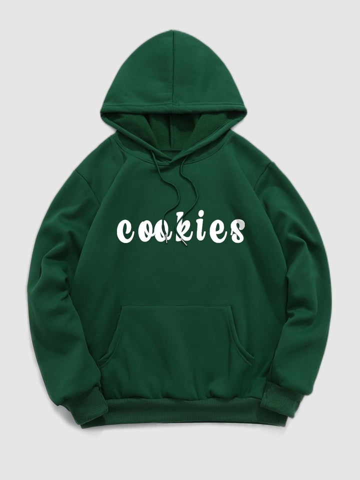 Men's "COOKIES" letter print casual hoodie green