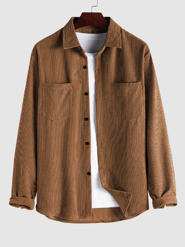 Men's Solid Color Textured Corduroy Shirt