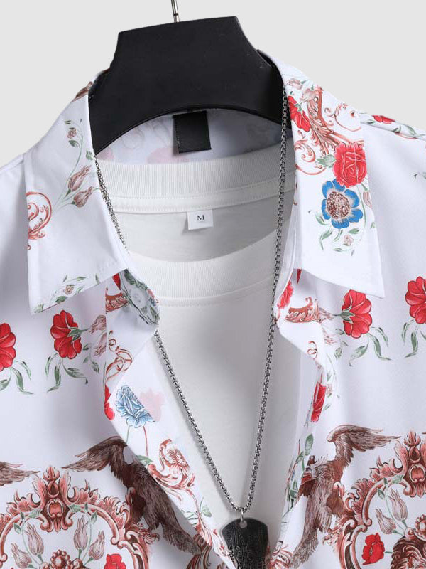 Men's Vintage Paisley Floral Print Short Sleeve Shirt Shorts Set