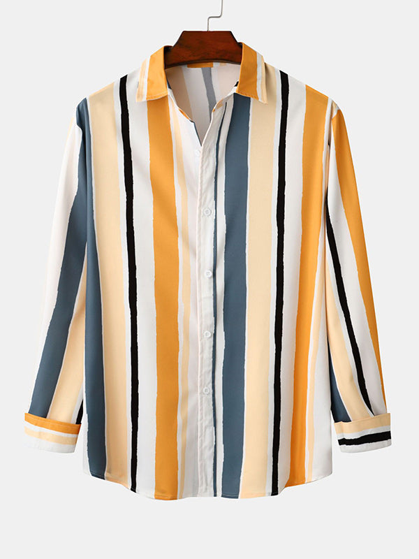 Men's Colorful Striped Long Sleeve Casual Shirt