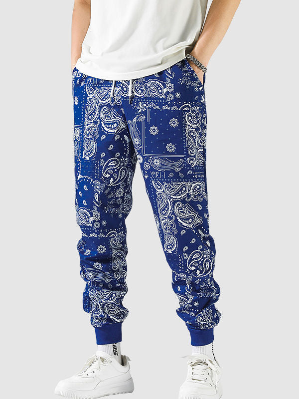 Men's Printed Pattern Elastic Waist Drawstring Casual Pants